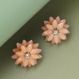 SOHI Peach & White Gold-Plated Floral Studs Earrings-56
