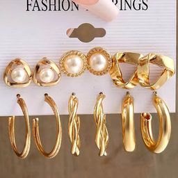 KARATCART Set Of 6 Gold-Plated Stone Studded Beaded Contemporary Studs & Hoop Earrings-41