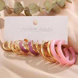 KARATCART Set Of 6 Gold-Plated Contemporary Hoop Earrings-27