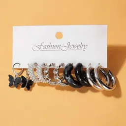 KARATCART Set of 5 Silver-Plated Circular Hoop Earrings-56