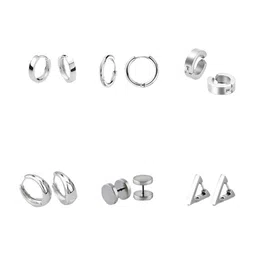 KARISHMA KREATIONS Men Set Of 6 Silver-Plated Contemporary Hoop & Studs Earrings-9