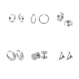 KARISHMA KREATIONS Men Set Of 6 Silver-Plated Stainless Steel Circular Hoop Earrings-17