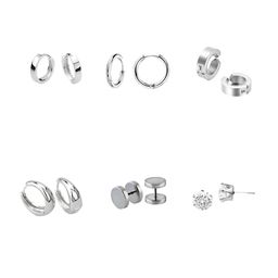 KARISHMA KREATIONS Men Set Of 6 Silver-Plated Cubic Zirconia Contemporary Hoop Earrings-16