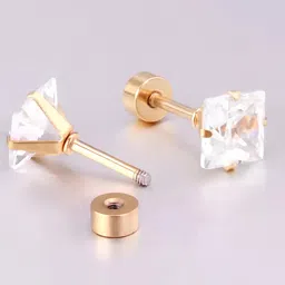 KARISHMA KREATIONS Men Set Of 6 Gold-Plated Stainless Steel Contemporary Stud Earrings-10