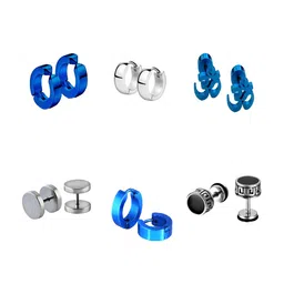 KARISHMA KREATIONS Set Of 6 Silver-Plated Contemporary Dumbells Stud & Hoop Earrings-71