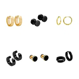 KARISHMA KREATIONS Men Set Of 6 Gold-Plated Circular Stud Earrings-image-98