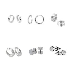 KARISHMA KREATIONS Men Set Of 6 Silver-Plated Stainless Steel Circular Stud Earrings-8