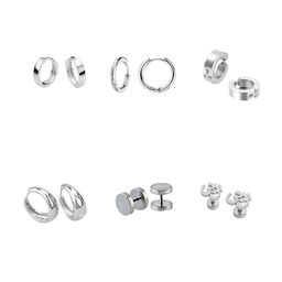 KARISHMA KREATIONS Men Set Of 6 Silver-Plated Circular Stud Earrings-18