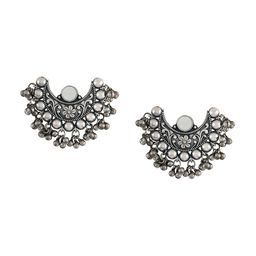 TEEJH Silver-Plated Oxidised Contemporary Studs Earrings-52