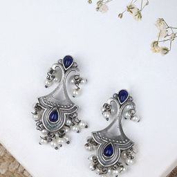 TEEJH Silver-Plated Oxidised Drop Earrings-25