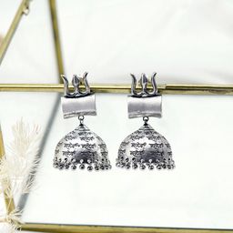 TEEJH Silver-Plated Contemporary Jhumkas Earrings-14