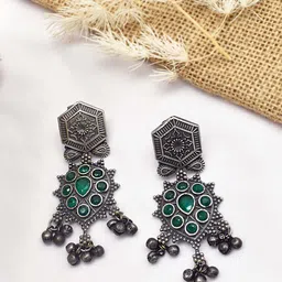 TEEJH Oxidised Contemporary Drop Earrings-image-24