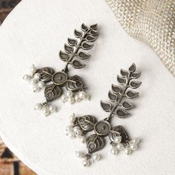 TEEJH Silver-Plated Oxidised Leaf Shaped Drop Earrings-34