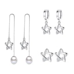MYKI Set Of 3 Silver-Plated Star Shaped Stud Earrings-30