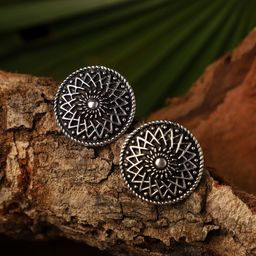 VENI Silver-Plated Contemporary Oxidised Studs Earrings-46