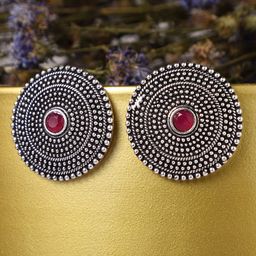 VENI Women Silver-Plated Oxidised Contemporary Studs Earrings-image-22