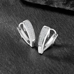 Peora Silver-Plated Contemporary Studded Hoop Earrings-image-74
