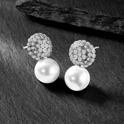 Peora Silver-Plated CZ Studded Contemporary Stud Earrings-88