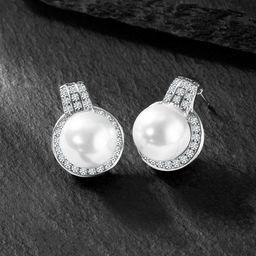 Peora Silver-Plated Contemporary Cubic Zirconia & Beaded Studs Earrings-51