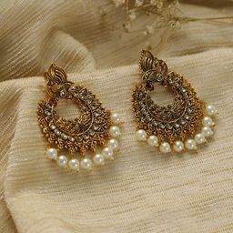 Priyaasi Gold-Plated & White Peacock Shaped Chandbalis Earrings-50