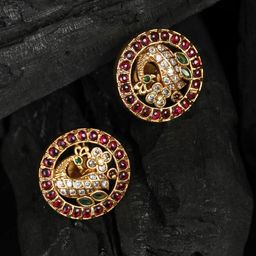 Priyaasi American Diamond Maroon Gold Plated Peacock Contemporary Stud Earrings-picture-48