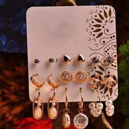 Jewelz Gold-Toned Set of 9 Contemporary Studs Earrings-18
