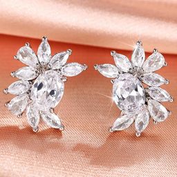 Jewels Galaxy Silver-Plated American Diamond Studded Contemporary Studs Earrings-14