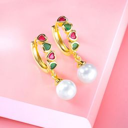 Peora Gold Plated Contemporary Cubic Zirconia Hoop Earrings-46