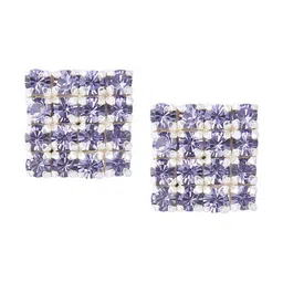 Abhooshan Unisex Crystals-Studded 925 Sterling Silver Square Studs Earrings-21