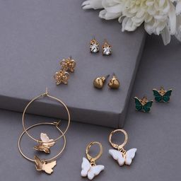 SOHI Set of 6 Gold-Toned Butterfly Shaped Studs Earrings-9