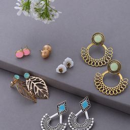 SOHI Multicoloured Set of 6 Contemporary Studs & Drop Earrings-3