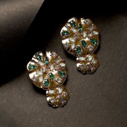 SOHI Gold-Plated Stone-Studded Contemporary Drop Earrings-18