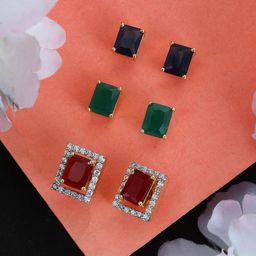 Bhana Fashion Red & Black Set Of 3 Contemporary Studs Earrings-14