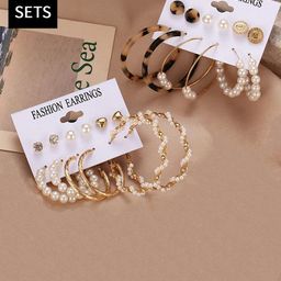 Jewels Galaxy Set of 12 Gold Plated Contemporary Studs Earrings-15
