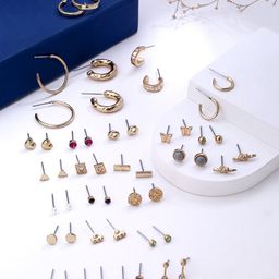 Yellow Chimes Set of 24 Gold Plated Contemporary Studs Earrings-picture-41