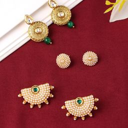 Set of 3 Pairs Gold Plated Pear Stud & Drop Earrings-image-72
