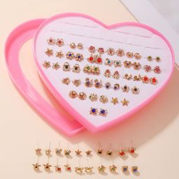 Shining Diva Fashion Set Of 36 Silver-Plated Contemporary Crystals Studs Earrings-0