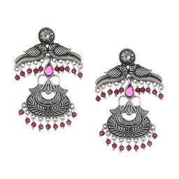 Adwitiya Collection Silver-Plated Oxidised Classic Drop Earrings image 2