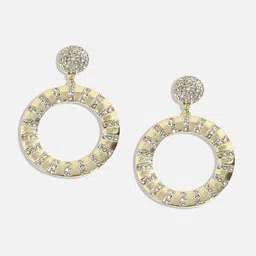 SOHI Gold Plated Stone Studded Circular Drop Earrings image 2