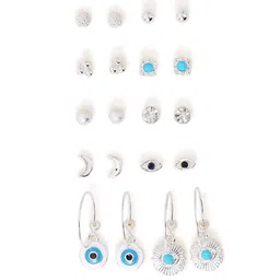 Accessorize Set Of 10 Silver-Plated Stud And Evil Eye Hoop Earrings image 3