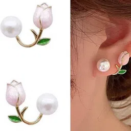 Softwrap Gold-Plated Pearl Leaf Shaped Studs Earrings image 2