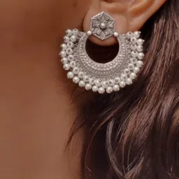Janpath Online Oxidised Artificial pearls beaded Crescent Shaped Chandbalis image 2