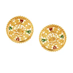 Vighnaharta Set Of 2 Gold-Plated Crystal Studded Drop Earrings With Removable Studs image 4