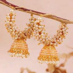 Crunchy Fashion Gold-Plated & White Dome Shaped Jhumkas Earrings image 2