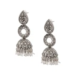 Shining Jewel - By Shivansh Silver-Plated Cubic Zirconia Studded Dome Shaped Jhumkas image 2