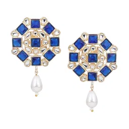 Anvik Gold-Plated Stone-Studded & Beaded Geometric Drop Earrings image 3