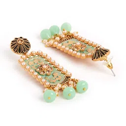 Anouk Gold-Plated Stone-Studded & Beaded Drop Earrings image 3