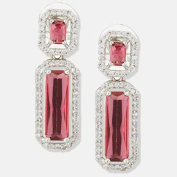ATIBELLE Silver Plated Geometric Cubic Zirconia Drop Earrings image 3