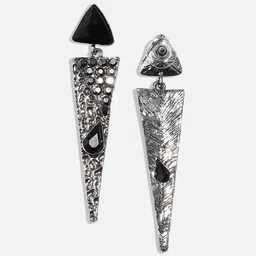SOHI Silver Plated Oxidised Triangular Shaped Stone Studded Drop Earrings image 3