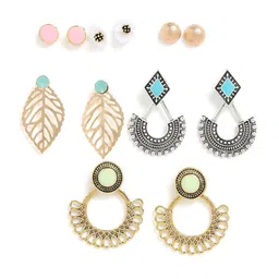 SOHI Multicoloured Set of 6 Contemporary Studs & Drop Earrings image 2